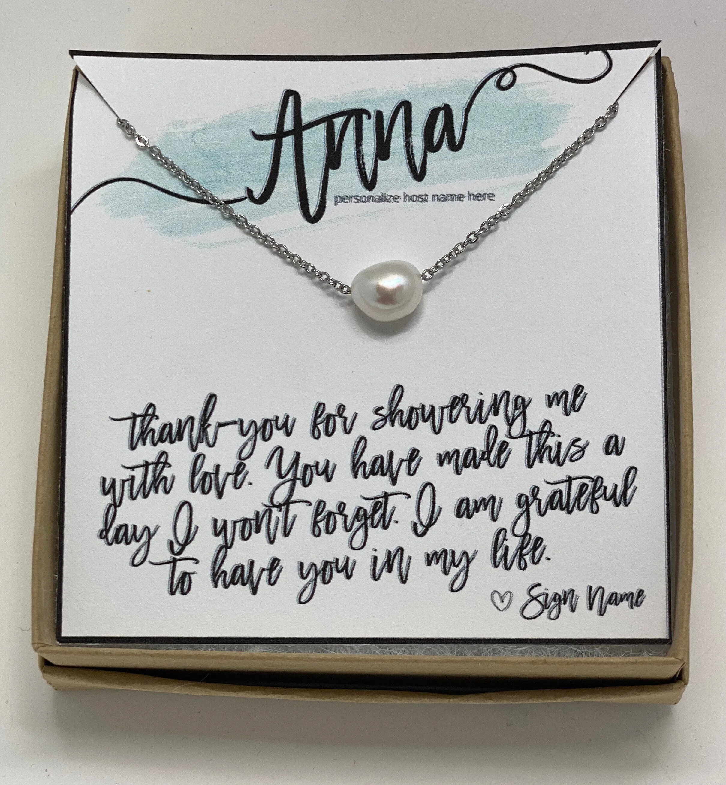 Baby shower hostess gift, baby boy shower hostess thank you gift, baby girl shower host gifts, dainty pearl necklace
