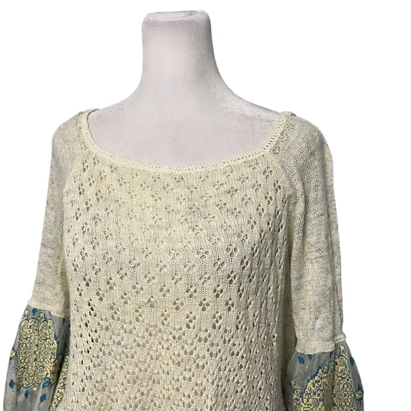 Free People Pointelle Breeze Knit Sweater Bell Sleeves Size Small